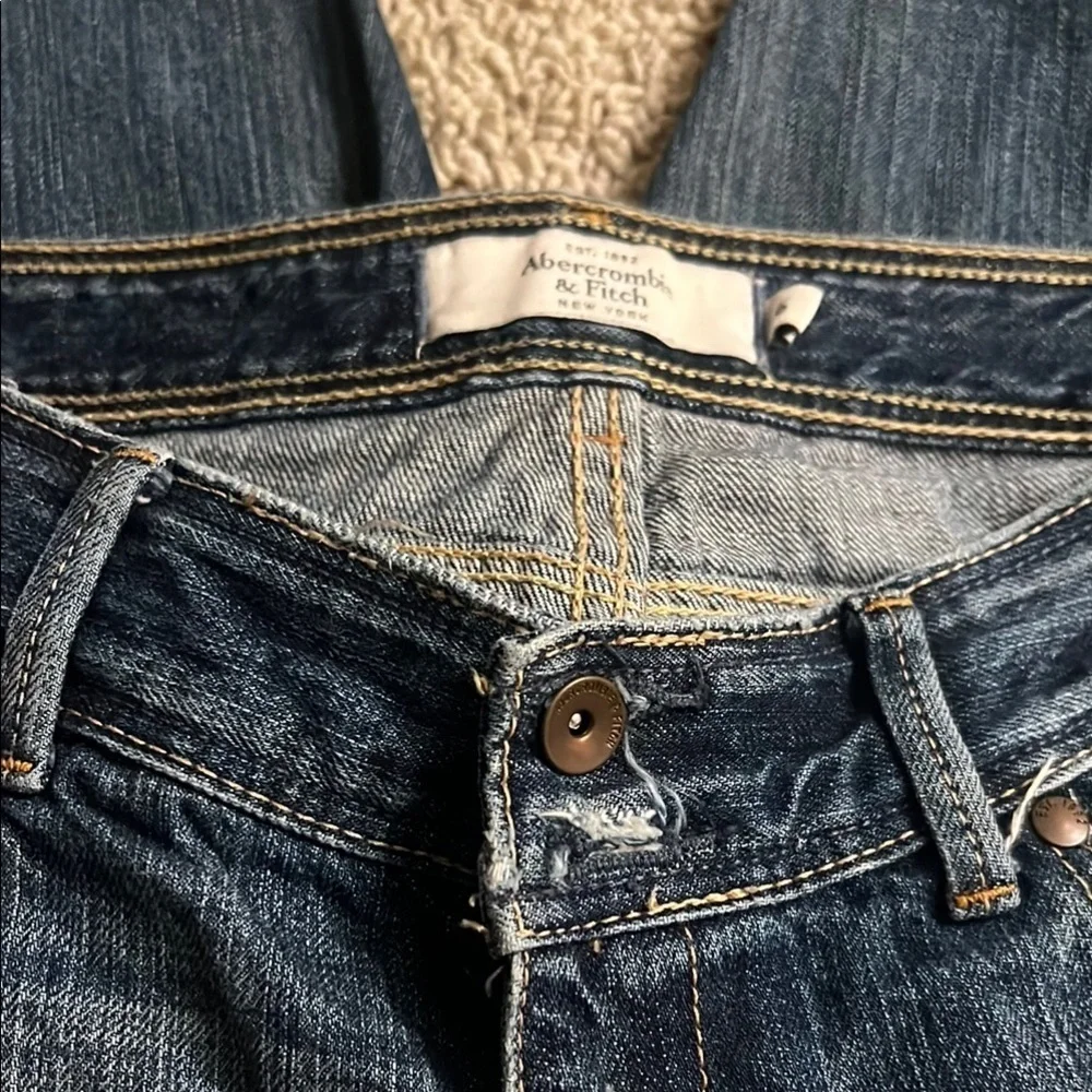 Abercrombie & Fitch Blue Straight Leg Jeans with Distressed Details 335